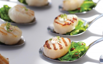 Silver Spoon Scallops with Japanese Salad and Wasabi Lime Cream